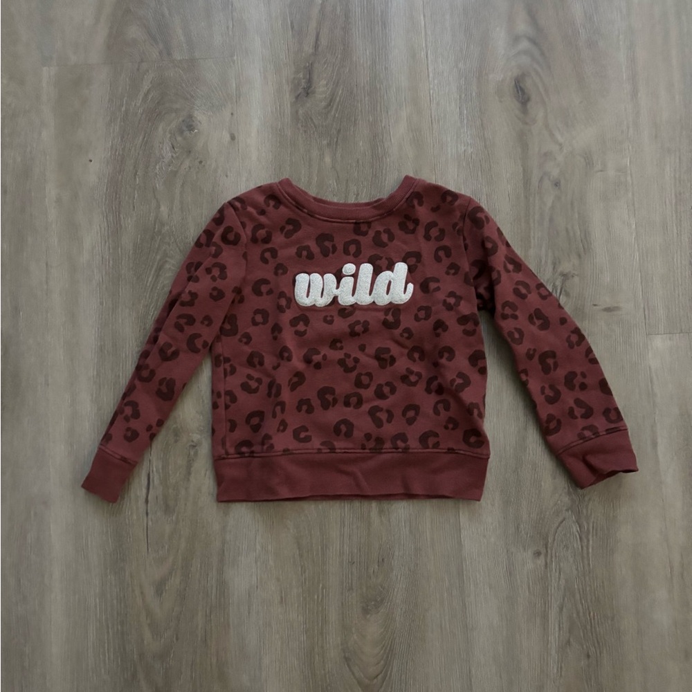 Wild cheetah print sweatshirt fuzzy 4T red